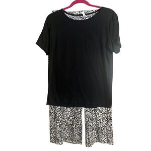 Flora by Flora Nikrooz Pajamat Womens Small Black‎ Leopard Print 2 Piece Lounge